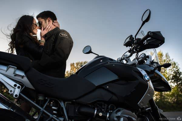 Boston waterfront motorcycle engagement session