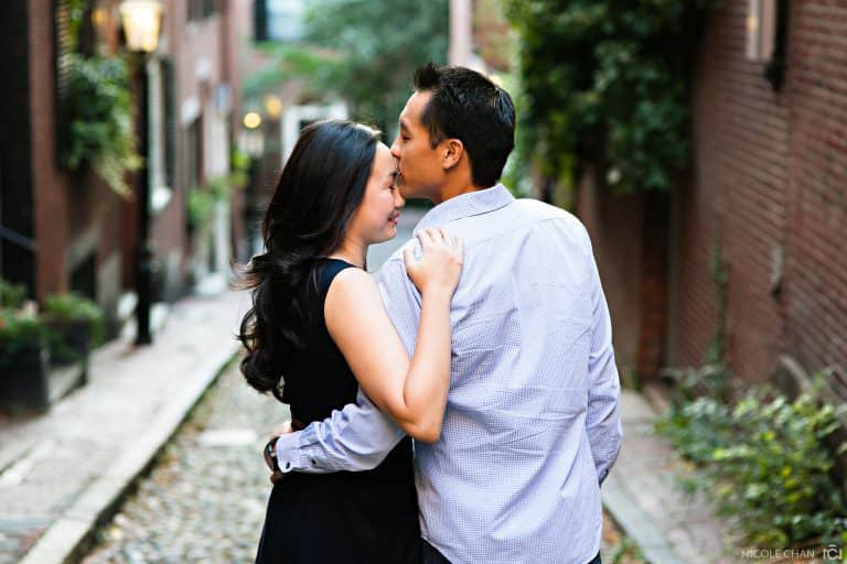 Beacon Hill Acorn St sunset Engagement session photos in Boston, MA