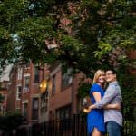 Boston South End Engagement photos at sunset with bride and groom's pet pomeranians