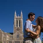 Boston college campus engagement session photos in chestnut hill, ma