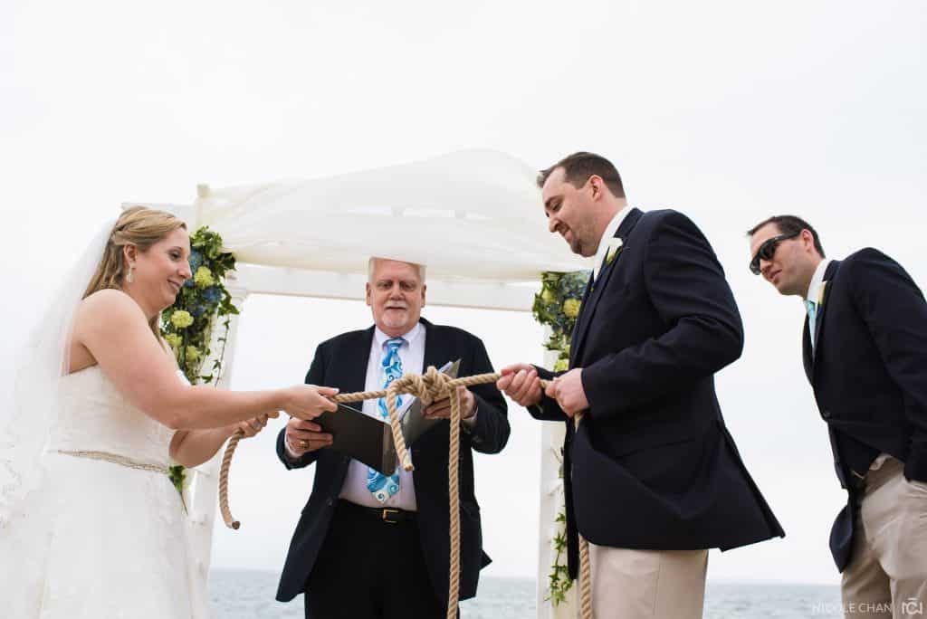 outdoor cod ceremony and Flying Bridge wedding photos