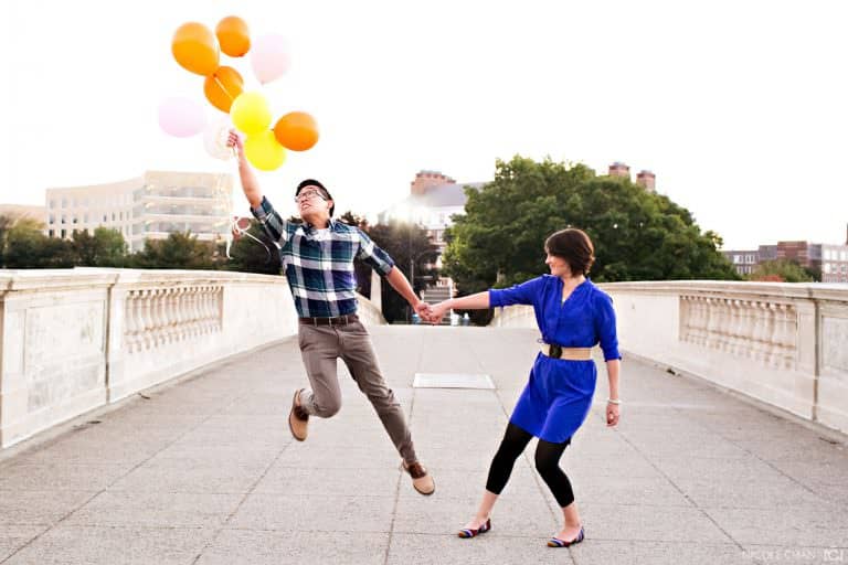 Bowling and balloons engagement – Sarah + Eric