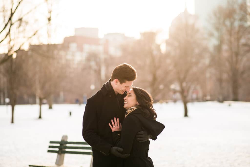 Nikki and Tim's engagement photoshoot at the Frog Pond in the Boston Commons by Nicole Chan Photography