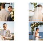 a collage of photos of a bride and groom.