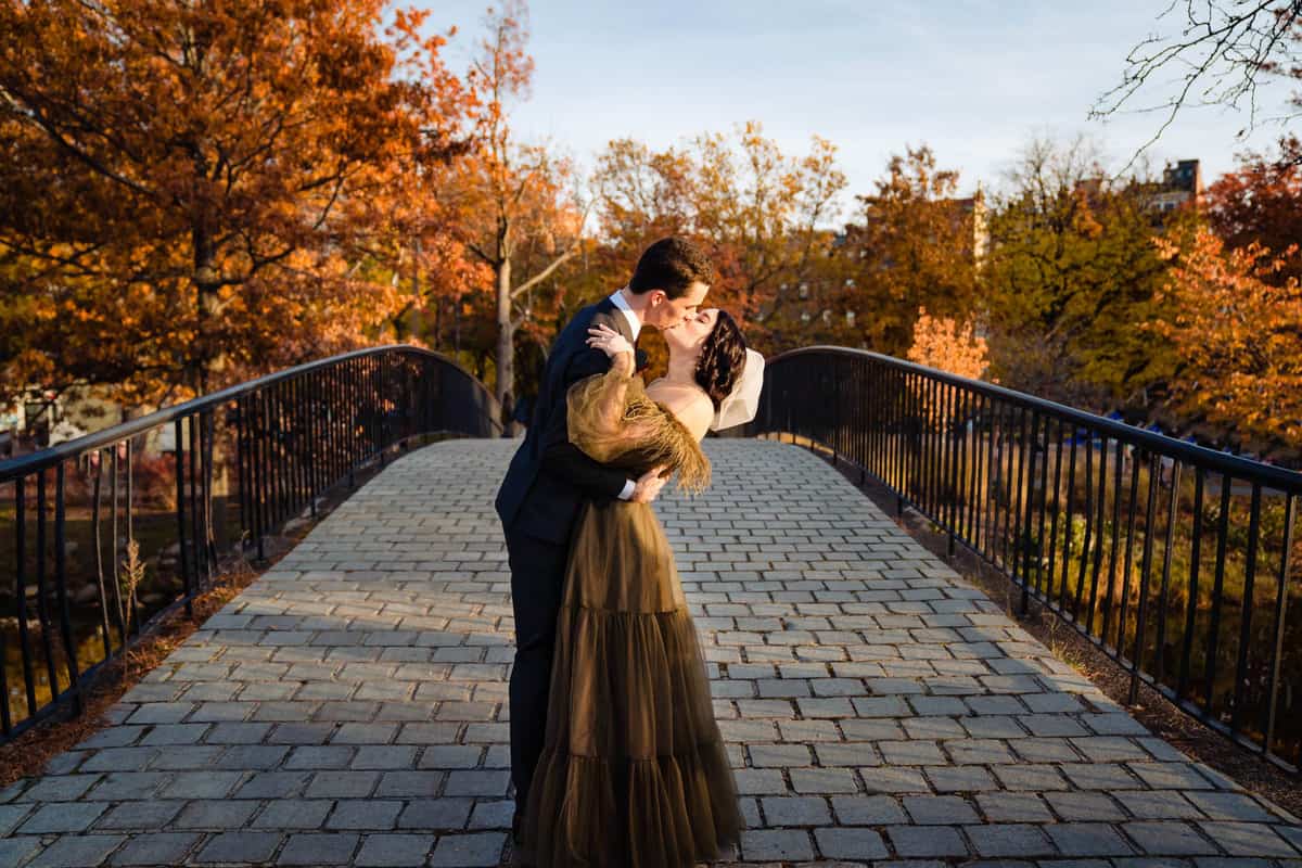 boston fall wedding photos at the Esplanade Charles River bridge