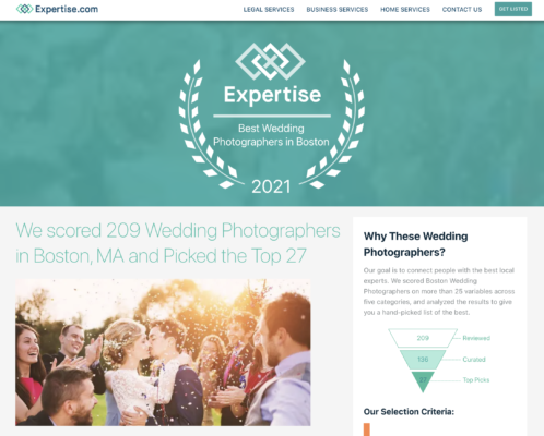 a web page for a wedding photographer.