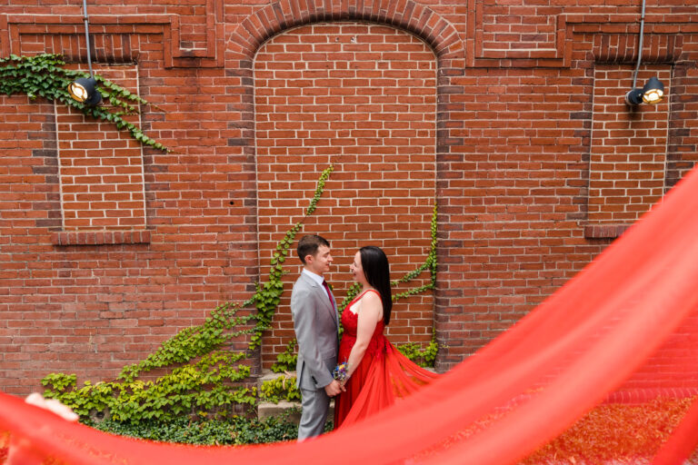 Jewish wedding with a custom red gown! A deCordova Sculpture Park and Museum wedding