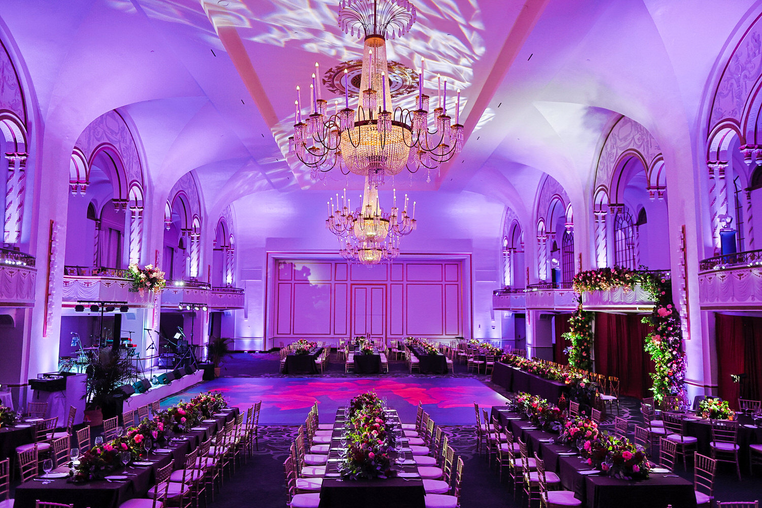 a banquet hall set up for a formal function.