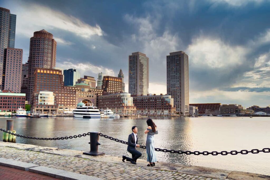 seaport skyline boston engagement photos by nicole chan photography